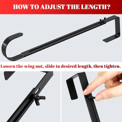 Adjustable Metal Wreath Hanger for Front Door, 12-20" Heavy Duty Door Hook