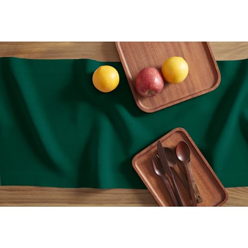 Solino Home 100% Linen Table Runner Dark Green 14 x 120 Inches - Elegant Dining Decor