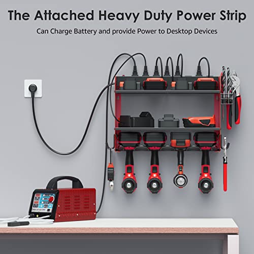 Wall Mount Power Tool Organizer with Charging Station & Drill Holder