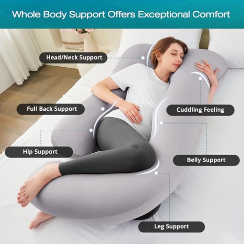 Sasttie 57" Cooling U-Shaped Pregnancy Body Pillow with Washable Cover