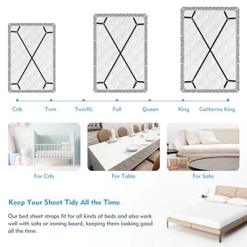 Adjustable Bed Sheet Straps - 2 Pack Elastic Sheet Holders with Metal Clips