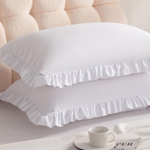 Ruffled Standard Pillow Shams, 2 Pack, 20x26 Inches, Soft Microfiber