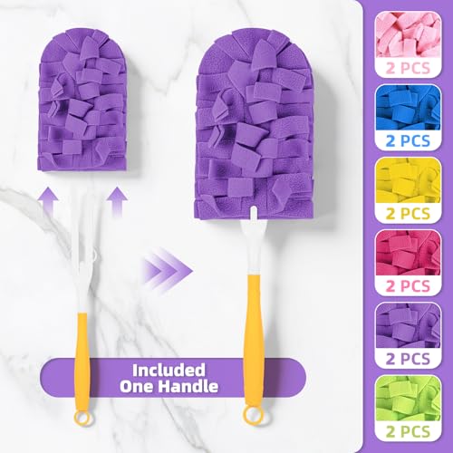 12-Pack Reusable Microfiber Duster Refills with Handle - Washable Dust Pads