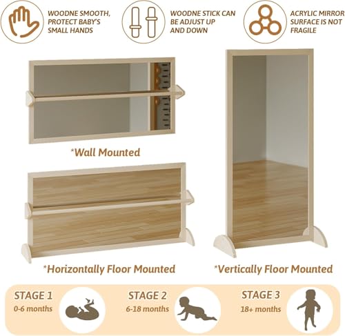 3-in-1 Montessori Mirror with Pull-Up Bar for Infant Development
