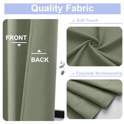 Sage Green Blackout Curtains 63 Inch - Thermal Insulated Drapes (2 Panel Set)