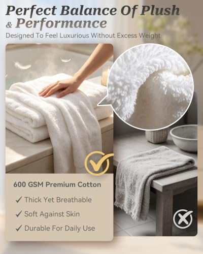 Luxury 100% Cotton Bath Towels Set, 600 GSM Ultra-Soft Absorbent Towel - 2 Pack