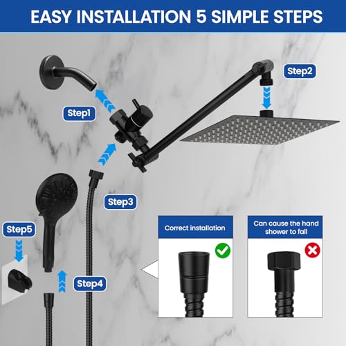 8-Inch Rainfall Shower Head and Handheld Combo with 11-Inch Extension Arm