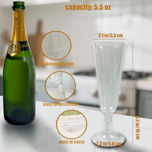 GQYJENTLX Clear Plastic Champagne Flutes 25 Pack - Disposable Stemless Glasses for Parties