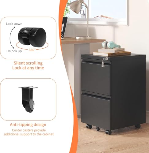 2-Drawer Locking File Cabinet, Heavy-Duty Metal Rolling Office Storage