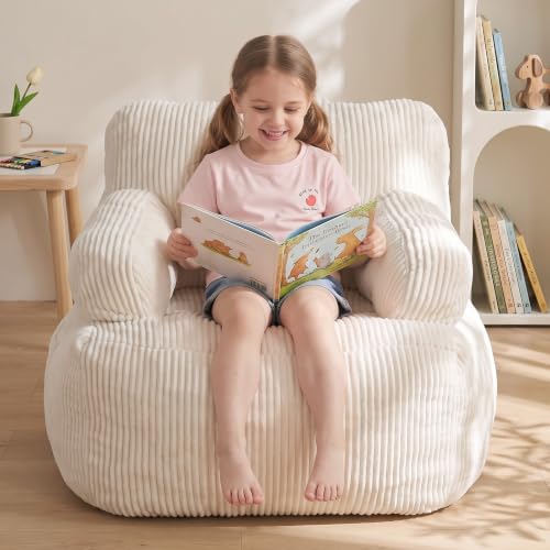 Kids Bean Bag Chair with Armrests and Side Pocket, Soft Corduroy Sofa