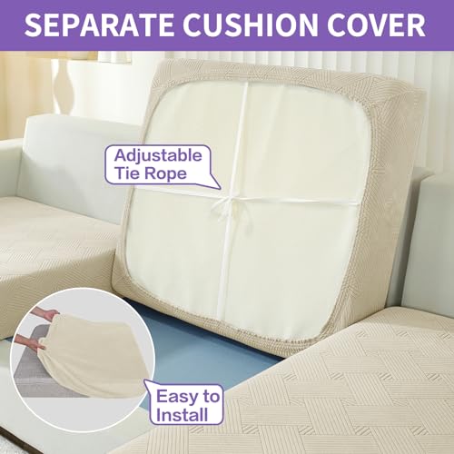 4 Piece Stretch Sofa Covers for 3 Cushion Couch, Khaki