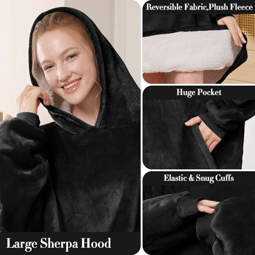 Oversized Wearable Blanket Hoodie with Pocket - Soft Sherpa Fleece