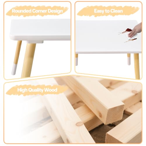 Kids Wooden Table and 2 Chair Set for Toddlers Ages 3-7, Activity Desk