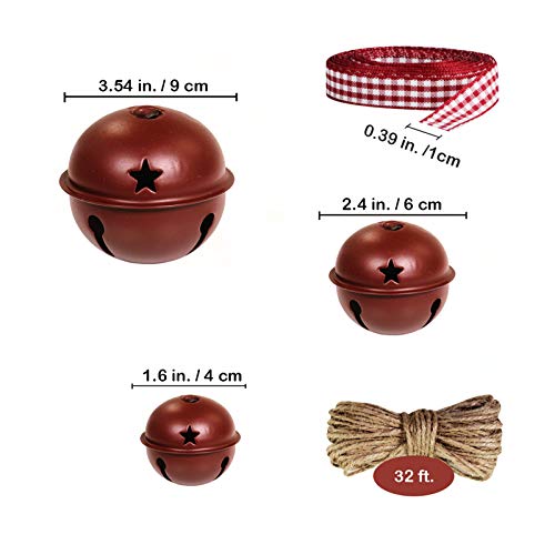 30 Pcs Rustic Burgundy Metal Jingle Bells with Star Cutouts for Christmas Decorations