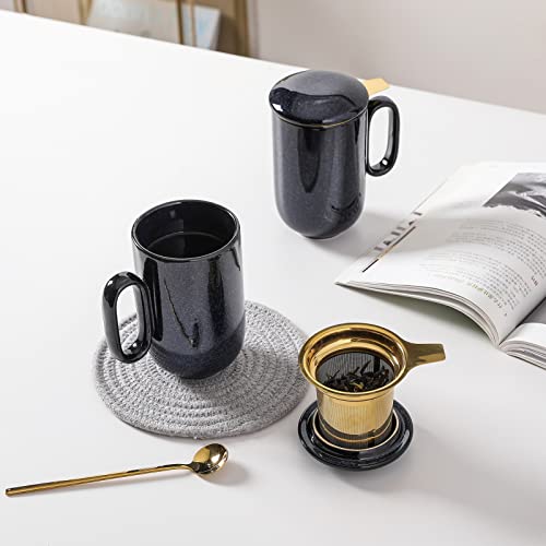 VICRAYS Blue 16 oz Ceramic Tea Mug with Infuser & Lid - Hot Loose Leaf Steeping Cup
