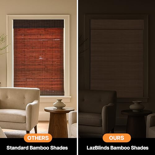 Cordless Blackout Bamboo Roman Shades 34x64 - Room Darkening Blinds