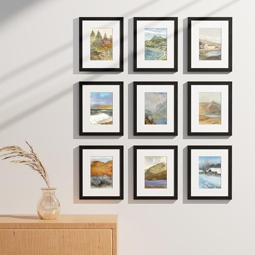 Black 8x10 Picture Frames Set of 9 - Wall & Tabletop Photo Display