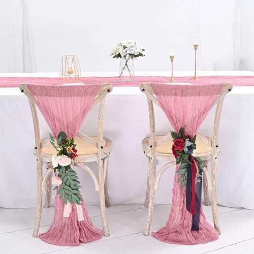 24 Pack Dusty Rose Cheesecloth Table Runner, 20x120 Inch Gauze