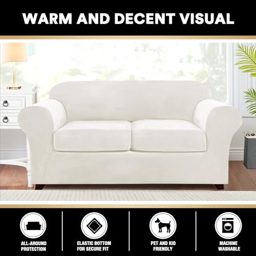 Washable Velvet Loveseat Cover for 2 Cushion Couch, 3 Piece