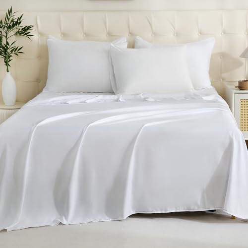 Twin Flat Bed Sheets, 4 Pack White Brushed Microfiber Hypoallergenic 66x96