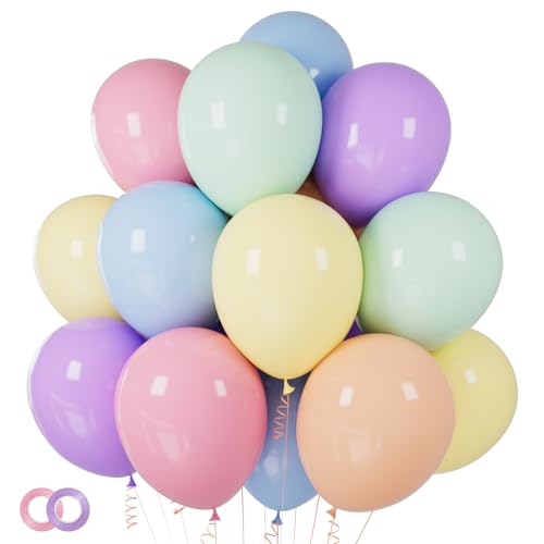 ASIYUHY 12 Inch Pastel Balloons 100 Pack Multicolor Rainbow Latex Balloons