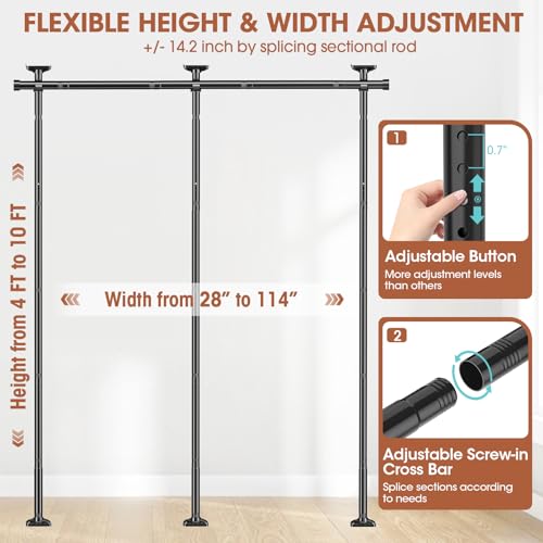 No-Drill Floor to Ceiling Tension Room Divider Rod, 4-10ft (H) x 28-114in (W)