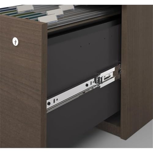 66-Inch U-Shaped Office Desk with Hutch, File Cabinets & Bookcase - Antigua Finish