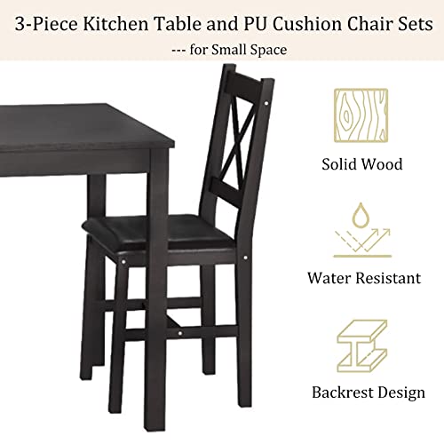 3-Piece Solid Wood Kitchen Dining Set for 2 with Upholstered Chairs