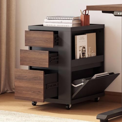 3-Drawer Mobile File Cabinet with Side Storage and Printer Stand