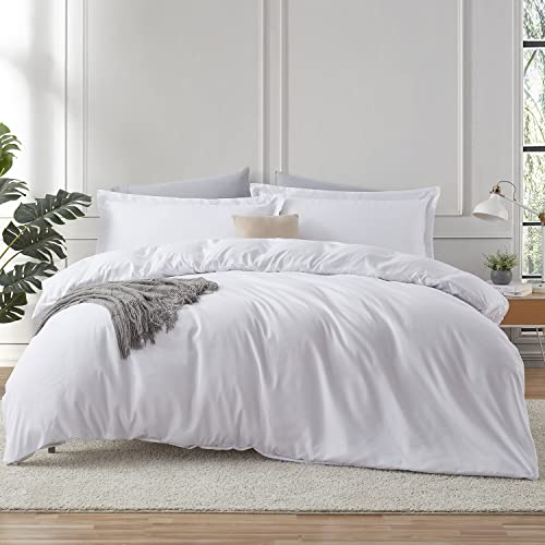 Soft Brushed Microfiber Duvet Cover Set - King Size White 3-Piece Bedding