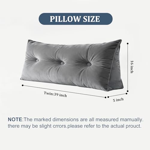 Wedge Headboard Pillow for Twin/Twin XL Beds - Soft Velvet with Pockets