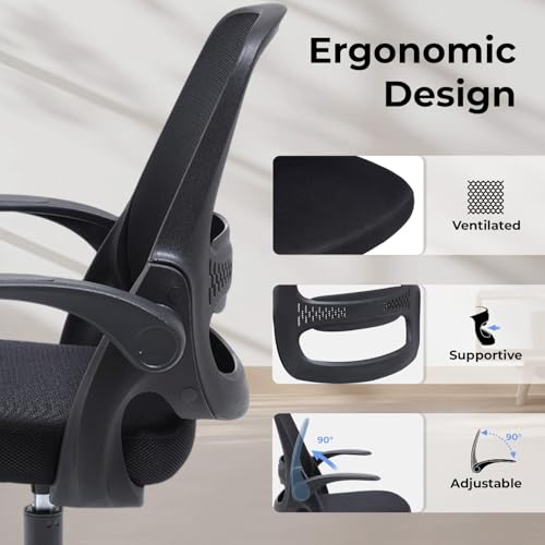Ergonomic Mesh Office Chair with Flip-Up Arms and 3-Inch Cushion