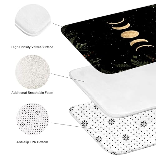 Gold Moon Phase Gothic Bathroom Decor Set - 4-Piece Shower Curtain & Rugs