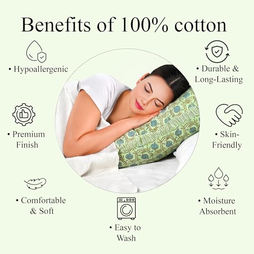 Ridhi Hand Block Print Green Cotton Pillow Sham 20x12 Inch Decor Accent