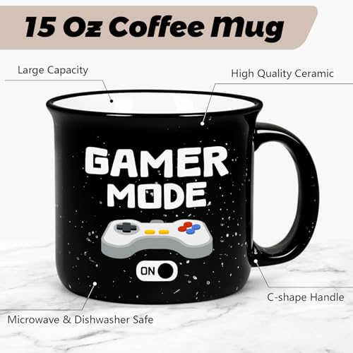 Cabtnca Black Gamer Mode ON Mug 15oz Christmas Gaming Gifts for Men & Teens
