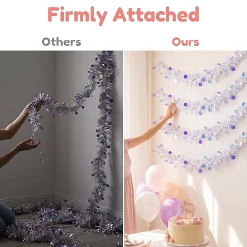 49.2ft Iridescent Tinsel & Holographic Circle Garland - Party Decor