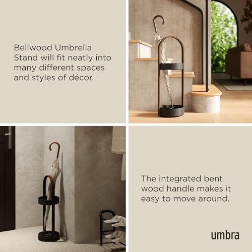 Modern Umbrella Stand with Wood Handle, 27-Inch Space-Saving Entryway Storage