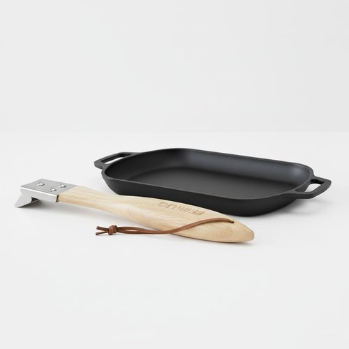 Mimiuo Cast Iron Sizzler Pan - 14 Inch Non-Stick Fajita Skillet with Removable Handle for Grilling