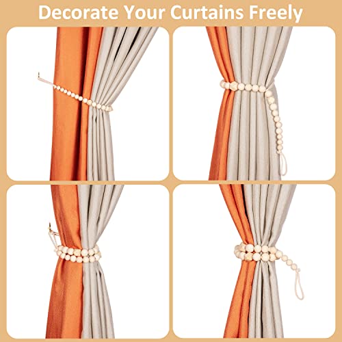 Wood Bead Curtain Tiebacks, 4 Pack Boho Farmhouse Drapery Holdbacks