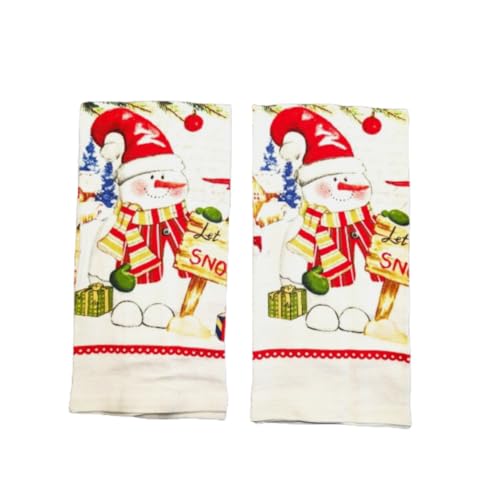Snowman Christmas Kitchen Towels 15x25 Set of 2 - 45/55 Cotton-Blend, Hand Towels