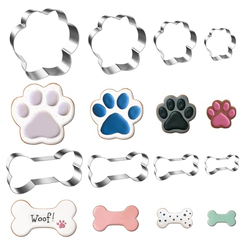 FUSOTO 8PCS Dog Bone & Paw Cookie Cutter Set – Stainless Steel, BPA Free, Includes Bone & Paw Sizes (Variation: 8PCS-Bones & Paws)
