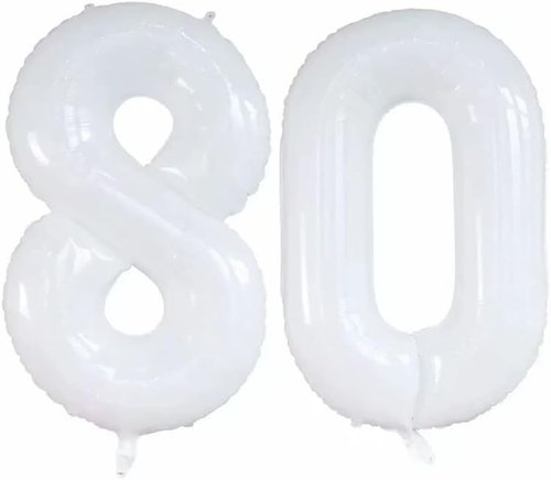 GOER 80th Birthday Balloons - 42 Inch Jumbo Foil Helium Decorations in White for 80th Anniversary