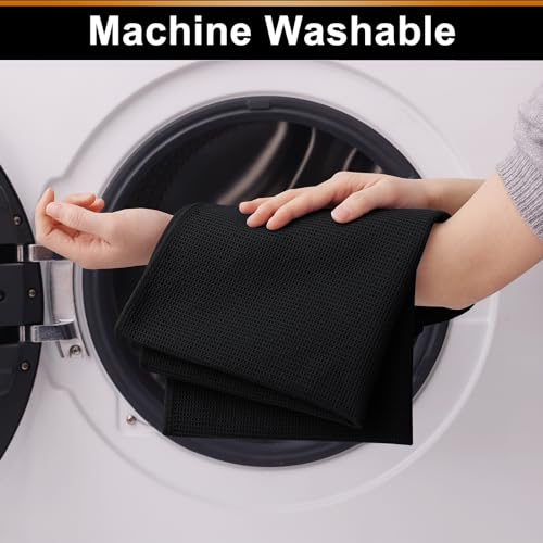 100% Cotton Waffle Weave Kitchen Towels - 4 Pack, Black, 16 x 26 Inches