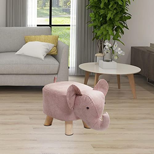 Pink Elephant Animal Footstool Ottoman with Wooden Legs