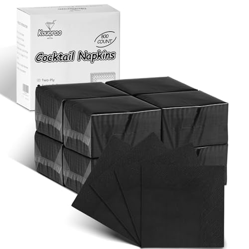 Kouorao Black Disposable Cocktail Napkins 800 Pack - 2-Ply 4.5 x 4.5 Inch For Parties & Events