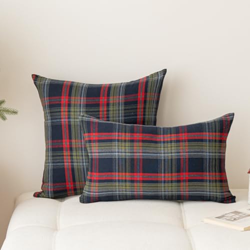 Huierxun 18x18 Inch Set of 2 Christmas Pillow Covers - Scottish Tartan Plaid Home Decor