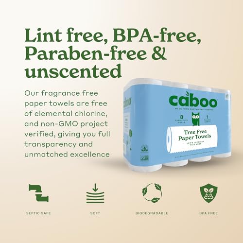 Tree-Free Bamboo Kitchen Paper Towels - Eco-Friendly 2-Ply (8 Family Rolls)