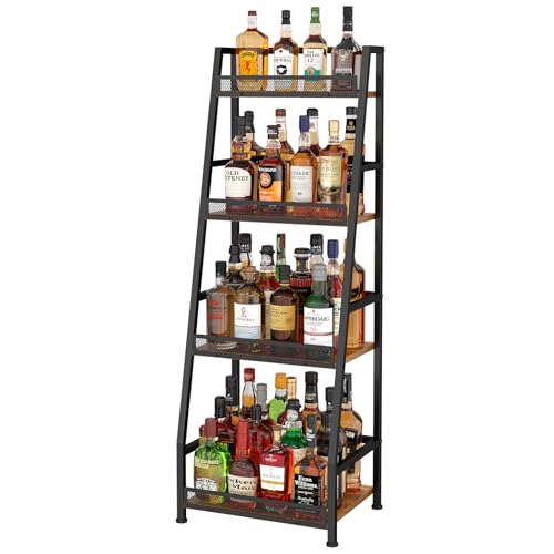 4-Tier Trapezoid Liquor Stand, Freestanding Wine Rack Display Shelf