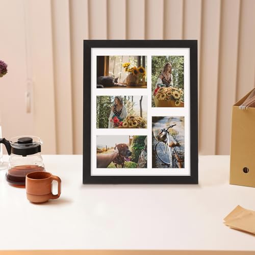 11x14 Collage Picture Frame with Mat - Displays Five 4x6 Photos - Black