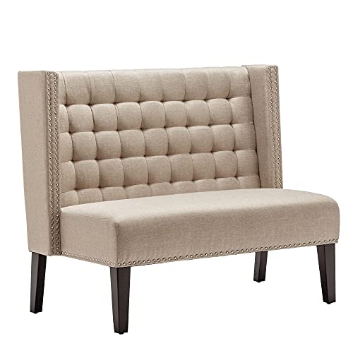 Modern Upholstered Loveseat Bench with Tufted Back and Tapered Wood Legs
